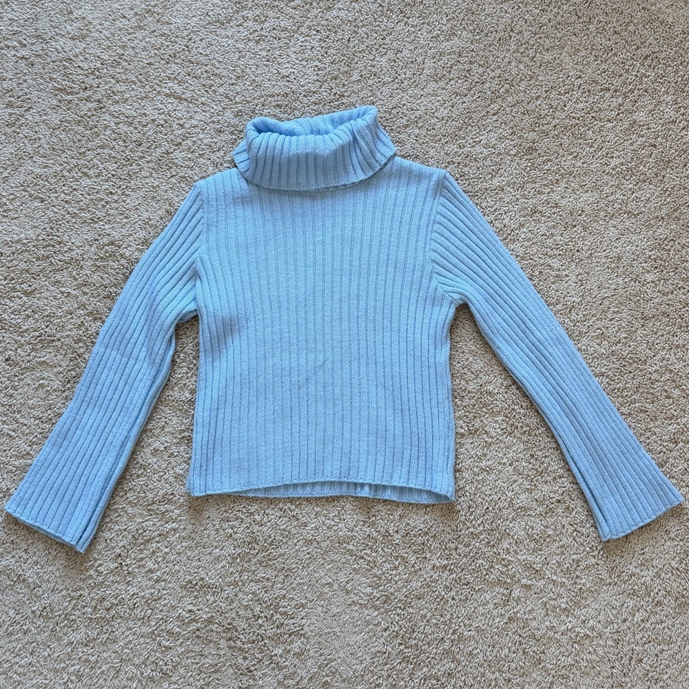 Vintage Women's Baby Blue Glitter Turtleneck Sweater - Size Medium - Picture 3 of 6